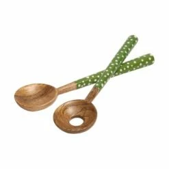 Dexam Sintra Mango Wood Spotted Salad Servers Green