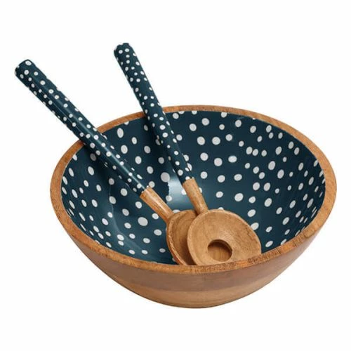 Dexam Sintra Mango Wood Spotted Salad Servers Ink Blue - Image 2