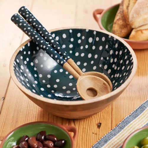 Dexam Sintra Mango Wood Spotted Salad Servers Ink Blue - Image 4