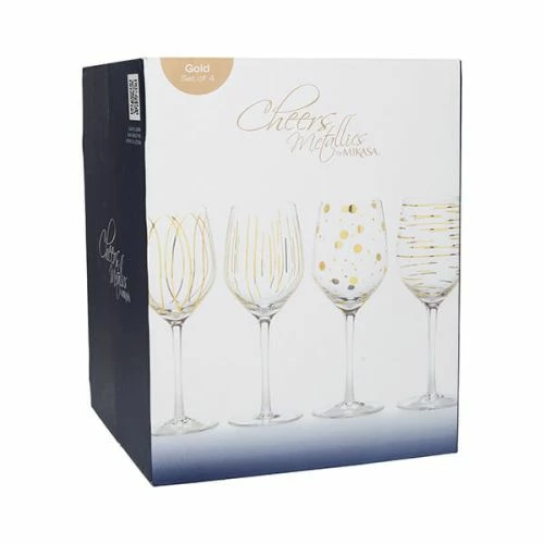 Mikasa Cheers Metallic Gold Set Of 4 14oz Wine Glasses - Image 2