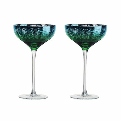Artland Peacock Set Of 2 Champagne Saucers