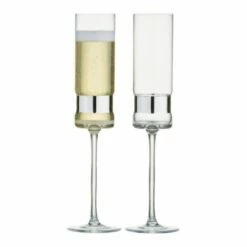 Anton Studios Set Of 2 SoHo Champagne Flutes Silver