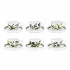 Portmeirion Botanic Garden Teacup & Saucer Traditional Set Of 6