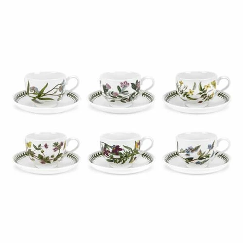 Portmeirion Botanic Garden Teacup & Saucer Traditional Set Of 6