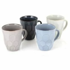 Barbary & Oak Fossil Embossed Mug, Set Of 4 - Coloured Gift Box