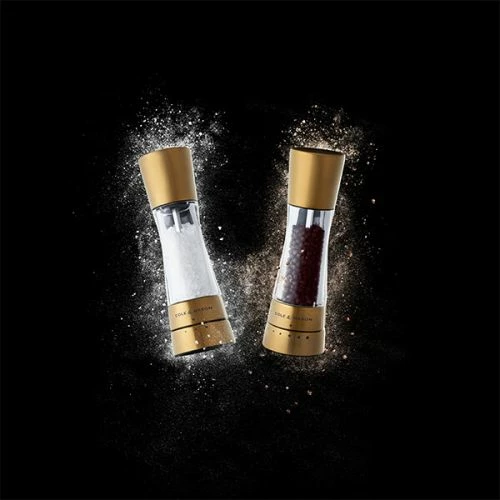 Cole & Mason Gourmet Precision+ Derwent 190mm Clear & Matt Gold Salt & Pepper Mill Gift Set - Image 3