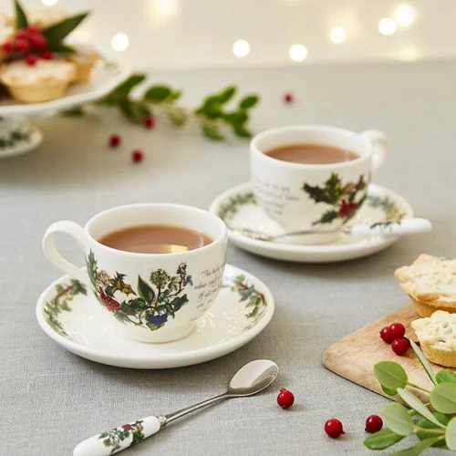 Portmeirion The Holly & The Ivy Set Of 6 Tea Cup & Saucers - Image 3