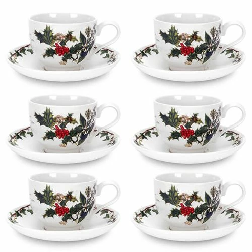 Portmeirion The Holly & The Ivy Set Of 6 Tea Cup & Saucers
