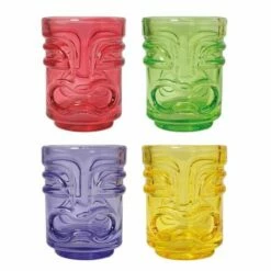Bar Bespoke Coloured Tiki Shot Glasses 4 Pack