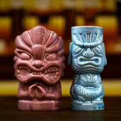 Bar Bespoke Tiki Mugs 2 Pack Blue And Purple