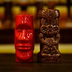 Bar Bespoke Tiki Mugs 2 Pack Brown And Red