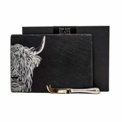 The Just Slate Company Highland Cow Slate Cheese Board & Knife Gift Set