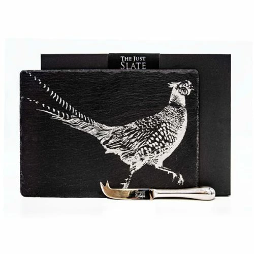 The Just Slate Company Pheasant Slate Cheese Board & Knife Gift Set