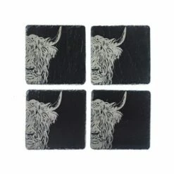 The Just Slate Company Set Of 4 Highland Cow Slate Coasters