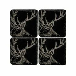 The Just Slate Company Set Of 4 Stag Slate Coasters