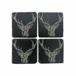 The Just Slate Company Set Of 4 Stag Prince Slate Coasters