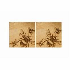The Just Slate Company Set Of 2 Bee Oak Coasters