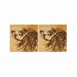 The Just Slate Company Set Of 2 Spaniel Oak Coasters