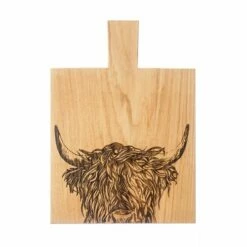 The Just Slate Company Highland Cow Medium Oak Serving Paddle