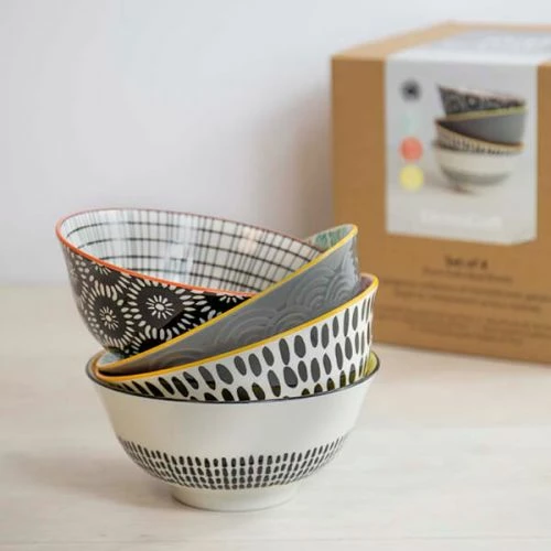 KitchenCraft Monochrome Glazed Stoneware Bowl Set Of 4 - Image 3