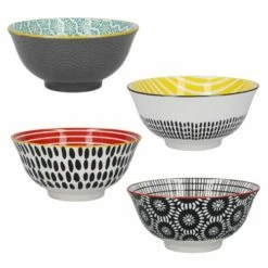 KitchenCraft Monochrome Glazed Stoneware Bowl Set Of 4