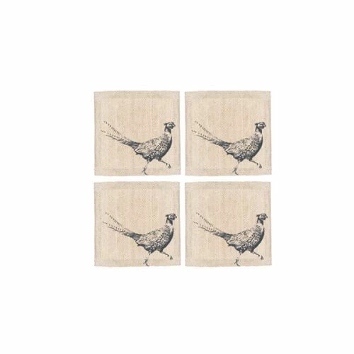 The Just Slate Company Set Of 4 Pheasant Linen Coasters