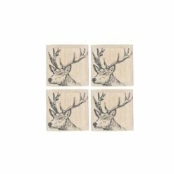 The Just Slate Company Set Of 4 Stag Linen Coasters