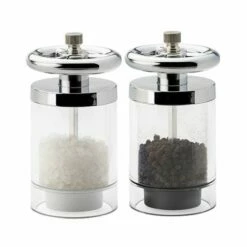 English Tableware Company Kent Chrome Plated Wheel Top Filled Salt & Pepper Mill Set