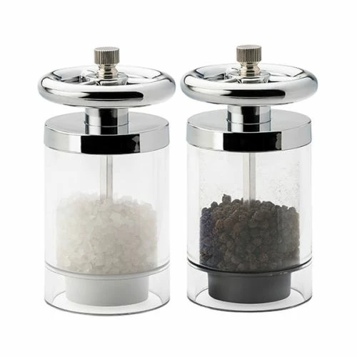 English Tableware Company Kent Chrome Plated Wheel Top Filled Salt & Pepper Mill Set