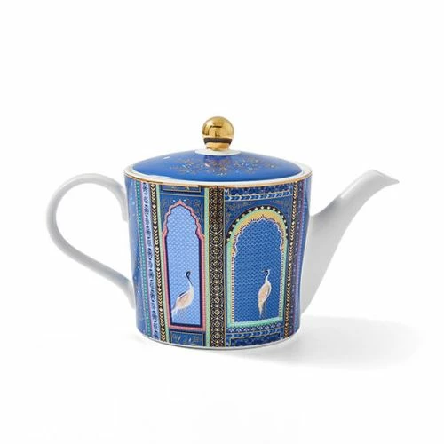 Sara Miller India Collection Tea Pot Lattice Window's Indigo - Image 3