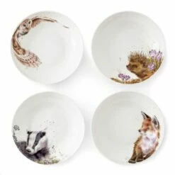 Wrendale Designs Set Of 4 Pasta Bowls (Badger, Hedgehog, Fox & Owl)